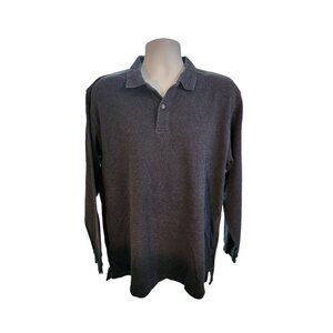 Izod Mens Long-Sleeve Waffle Knit Polo Collared Shirt Black Classic